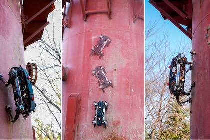 Robots MARVEL trepando por un tanque de metal