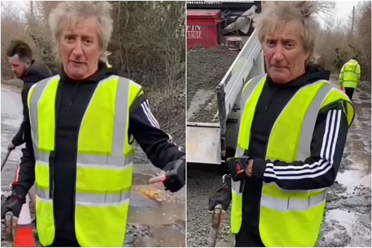 Rod Stewart tomó la pala para arreglar una calle cerca de su casa (Crédito: Captura de video Instagram/@sirrodstewart)