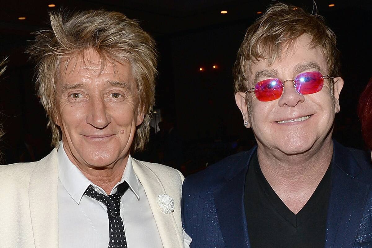 Rod Stewart,and Elton John attend the 20th Annual Race To Erase MS Gala "Love To Erase MS" at the Hyatt Regency Century Plaza on May 3, 2013 in Century City, California.