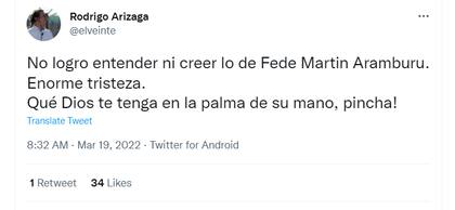 Rodrigo Arizaga expresó su dolor por la muerte del jugador en una circunstancia lamentable