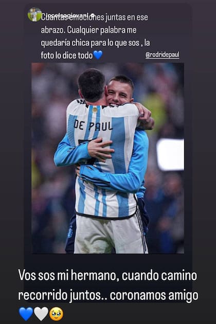 Rodrigo de Paul contestó al posteo de su amigo Gio Lo Celso con palabras de afecto: "Vos sos mi hermano, cuánto camino recorrido"