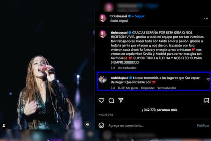 Rodrigo de Paul le dejó un tierno mensaje a Tini (Foto Instagram @tinistoessel)