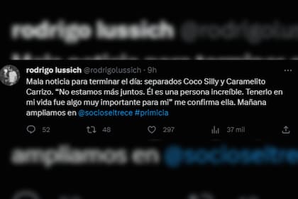 Rodrigo Lussich anunció la separación de Coco Sily y Caramelito (Captura Twitter)