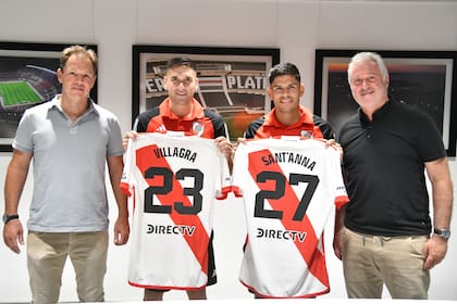 Rodrigo Villagra y Agustín Sant’Anna, en su llegada a River hace un año; hoy, ambos pueden emigrar
