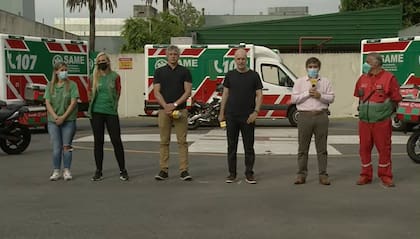 Rodríguez Larreta junto a Quirós, Miguel, Crescenti y personal del SAME durante la ampliación del servicio