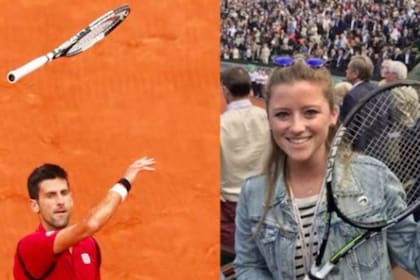 Roland Garros 2016: el momento en el que Djokovic arroja su raqueta al público, que finalmente agarraría Abby Doherty; siete años después, la pieza fue subastada por más de 100.000 dólares