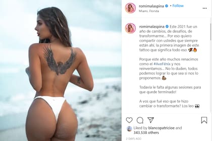 Romina Malaspina compartió las primeras imágenes de su tatuaje en la espalda