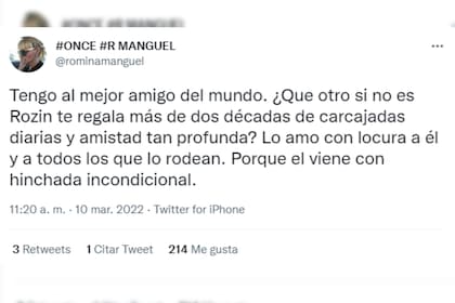 Romina Manguel habló de su mejor amigo (Captura Twitter)