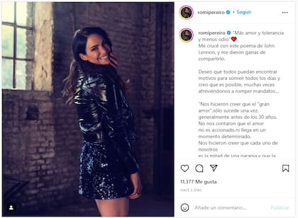 Romina Pereiro hizo una publicación tras la filtración de las imágenes entre su expareja y Josefina Pouso (Foto: Instagram @romipereiro)