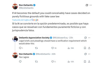 Ron DeSantis amplió su opinión sobre los abogados y la IA a partir de respuestas de seguidores