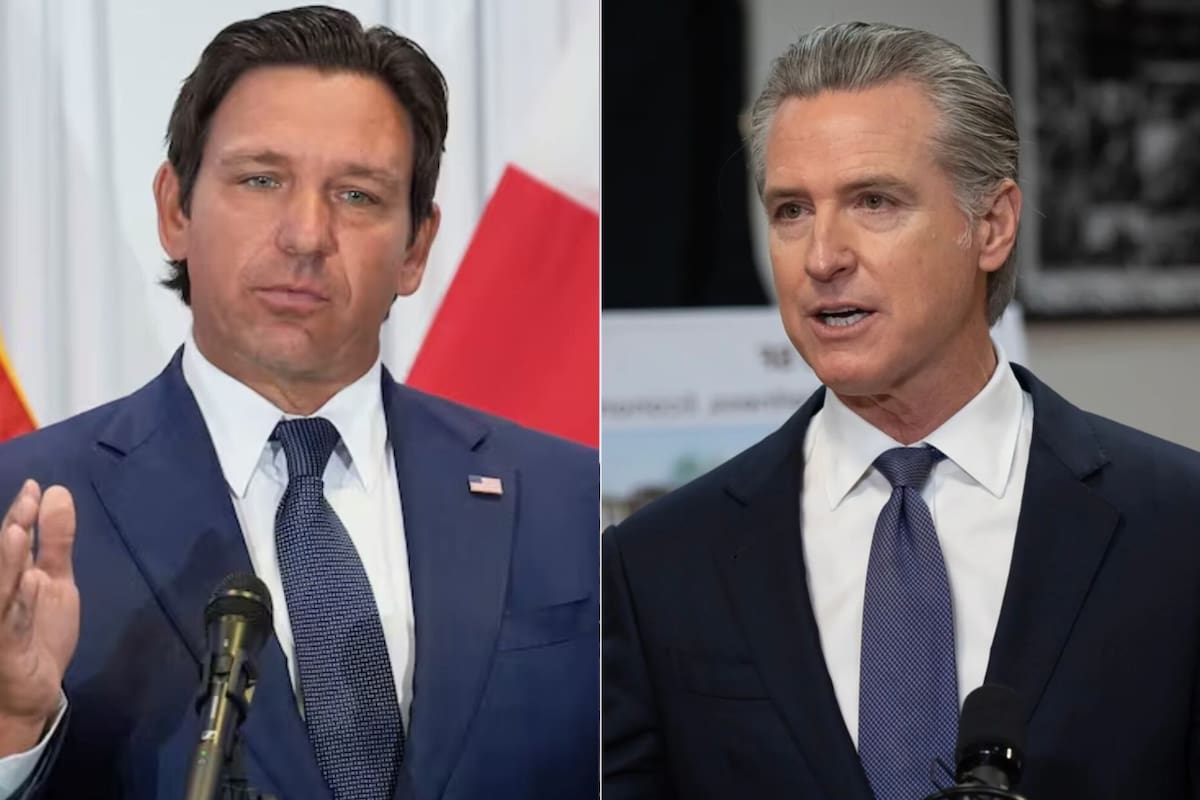 Ron DeSantis cargó contra una norma de California apoyada por Gavin Newsom y celebró una ley de Florida