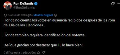 Ron DeSantis elogió el sistema de votación en Florida