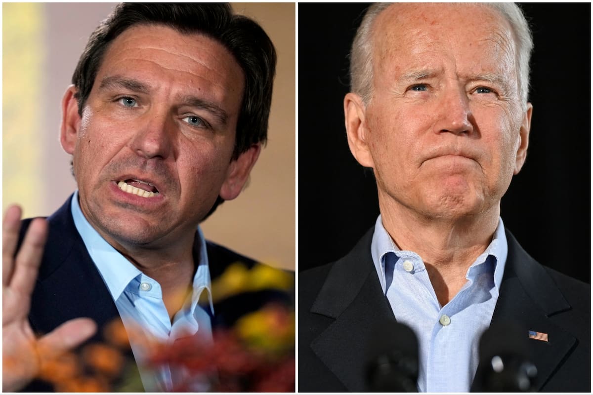 Ron DeSantis, gobernador de Florida, y Joe Biden, presidente de Estados Unidos