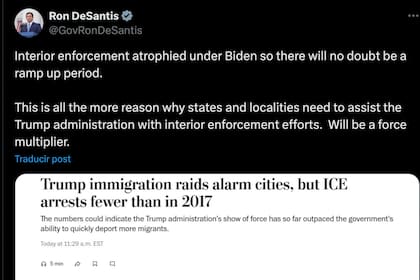 Ron DeSantis hizo un llamado a "ayudar a la administración de Trump" en el interior a través de su cuenta de X