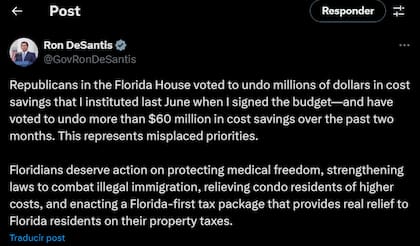 Ron DeSantis pidió a la Cámara de Representantes lo que considera un enfoque más específico para la reducción de impuestos