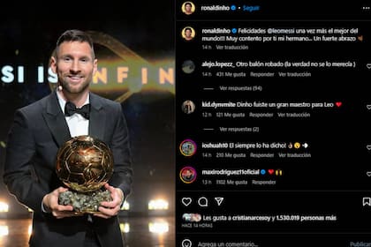 Ronaldinho celebró la premiación de Lionel Messi (Captura Instagram @ronaldinho)