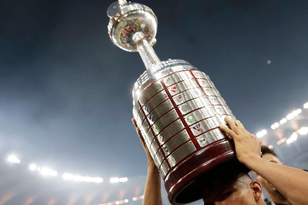 Rony levanta el trofeo mientras celebra con sus compañeros tras ganar la Copa Libertadores