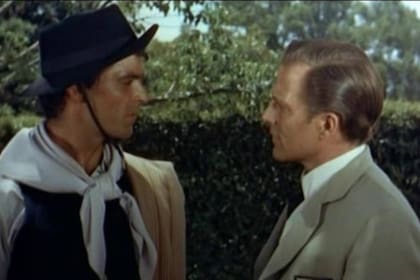 Rory Calhoun representa al gaucho y Hugh Marlowe a un acaudalado hombre de ciudad en El camino del gaucho