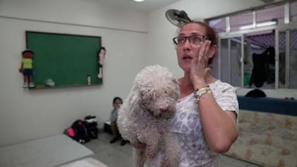 Roselaine da Silva llora al recordar a sus dos gatos que se quedaron en el techo de su casa.