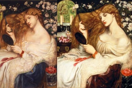 Rossetti a Lilith originalmente en 1866 con el rostro de Fanny Cornforth y en 1872-1873 cambió su rostro por el de Alexa Wilding (der).