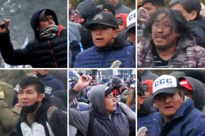 Rostros en primer plano de los activistas que generaron desmanes ayer en la Legislatura de Jujuy