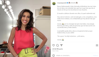 Roxy Vázquez agradeció por los buenos deseos tras su internación