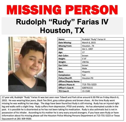 Rudolph Farias tenía 17 años cuando desapareció en 2015 en Texas