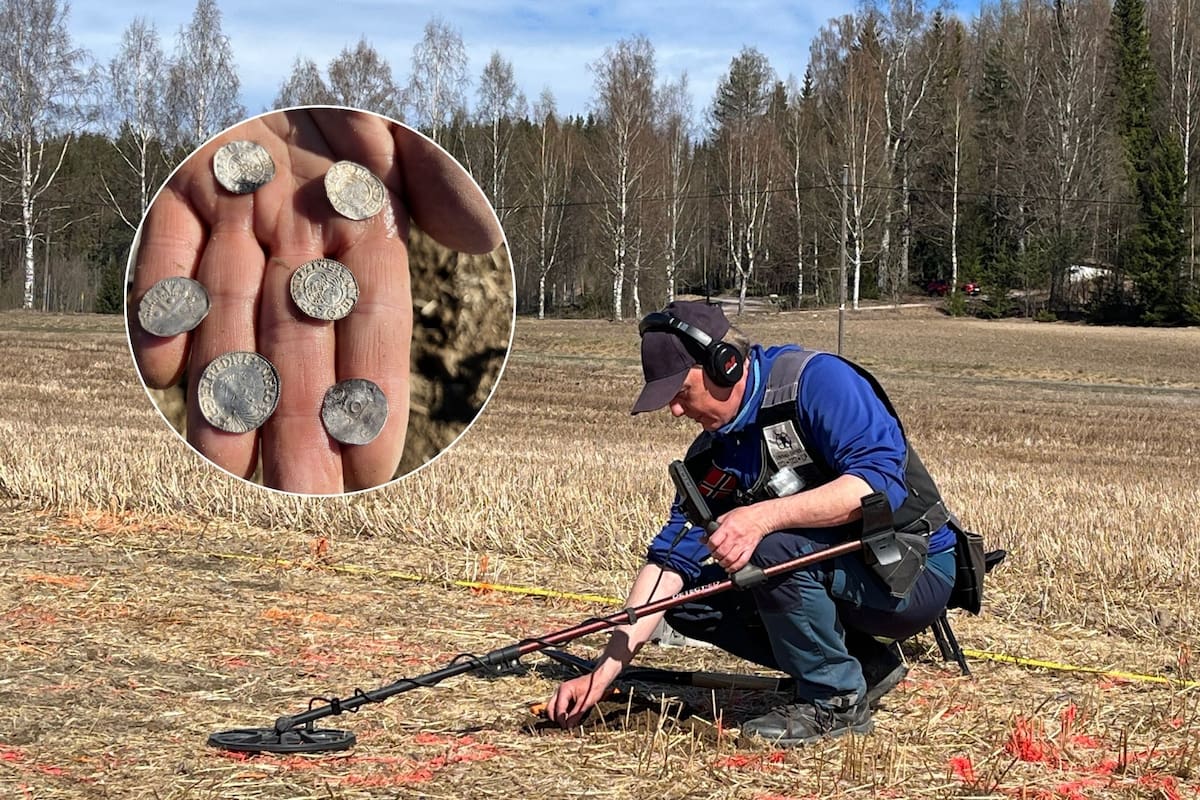 Rune Sætre, uno de los dos detectoristas que descubrieron el tesoro de monedas vikingas, en la zona del hallazgo