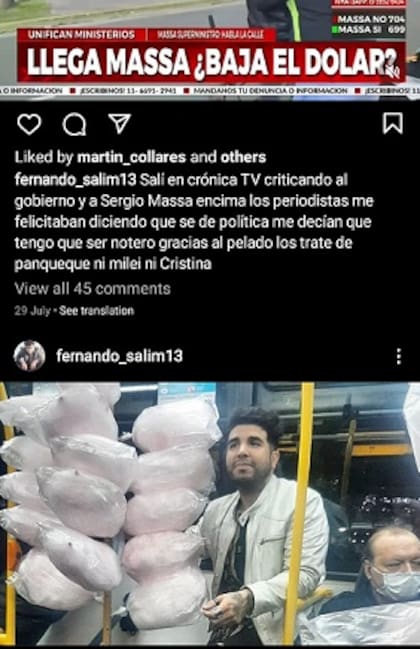 Sabag Montiel en el subte camino a vender algodones de azúcar en un posteo en Instagram antes de que cerraran su cuenta