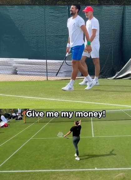 Sabalenka ganó el segundo desafío y chicaneó a Djokovic con el pago de la apuesta