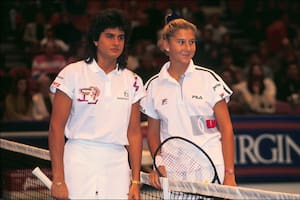 Sabatini y Seles, listas para jugar la final del Masters 1990, en el Madison. Ese año Gaby había ganado el US Open