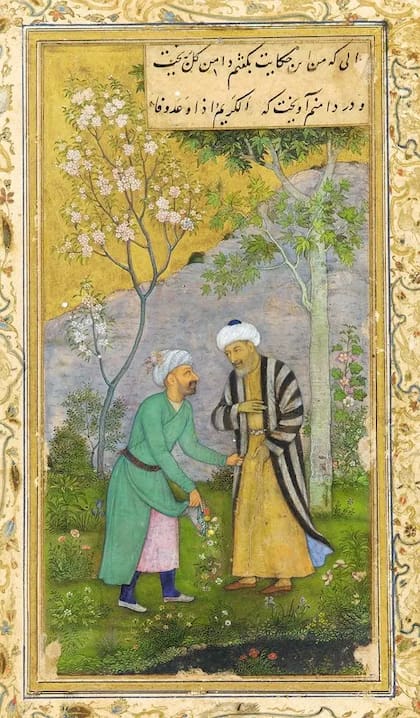 "Sa'di en un jardín de rosas" es una pintura, de 1645, hecha por el artista Govardhan, quien retrata al poeta persa, autor de obras como el Gulistán o "La rosaleda"