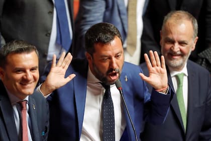 Salvini, ayer, durante su discurso en el Senado italiano