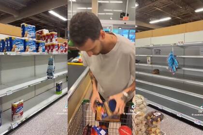 Sam y Hernán fueron al supermercado a comprar provisiones para pasar el huracán y se encontraron con varias góndolas vacías (Foto: Captura de video / TikTok @medialuncita)