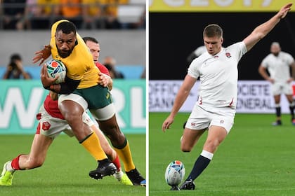 Samu Kerevi (Australia) y Owen Farrell (Inglaterra), actores de un clásico de los mundiales, Australia vs. Inglaterra, que se dará por séptima vez en este tipo de torneos.