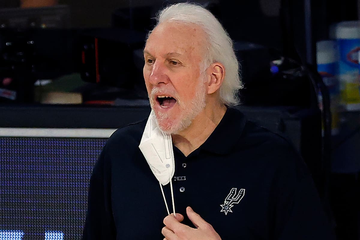 San Antonio Spurs head coach Gregg Popovich yells from the sideline during the first quarter of an NBA basketball game against the Utah Jazz, Thursday, Aug. 13, 2020, in Lake Buena Vista, Fla