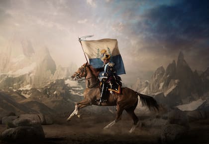 San Martín cruza los andes en una de las imágenes de la obra más reciente de Lauda.