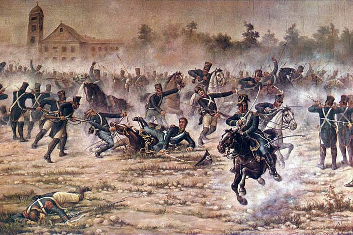 San Martín y sus granaderos en la acción de San Lorenzo, el 3 de febrero de 1813. Caballería patriota frente a infantería realista.