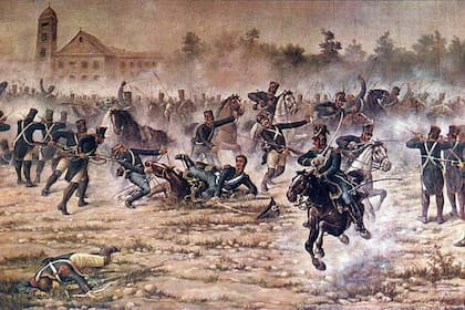 San Martín y sus granaderos en la acción de San Lorenzo, el 3 de febrero de 1813. Caballería patriota frente a infantería realista.