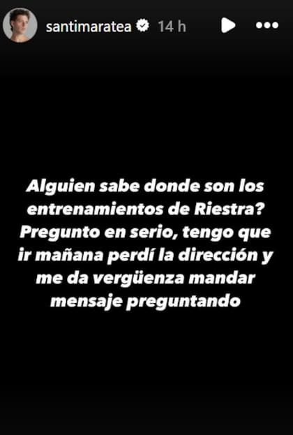 Santi Maratea mencionó a Deportivo Riestra en sus historias de Instagram