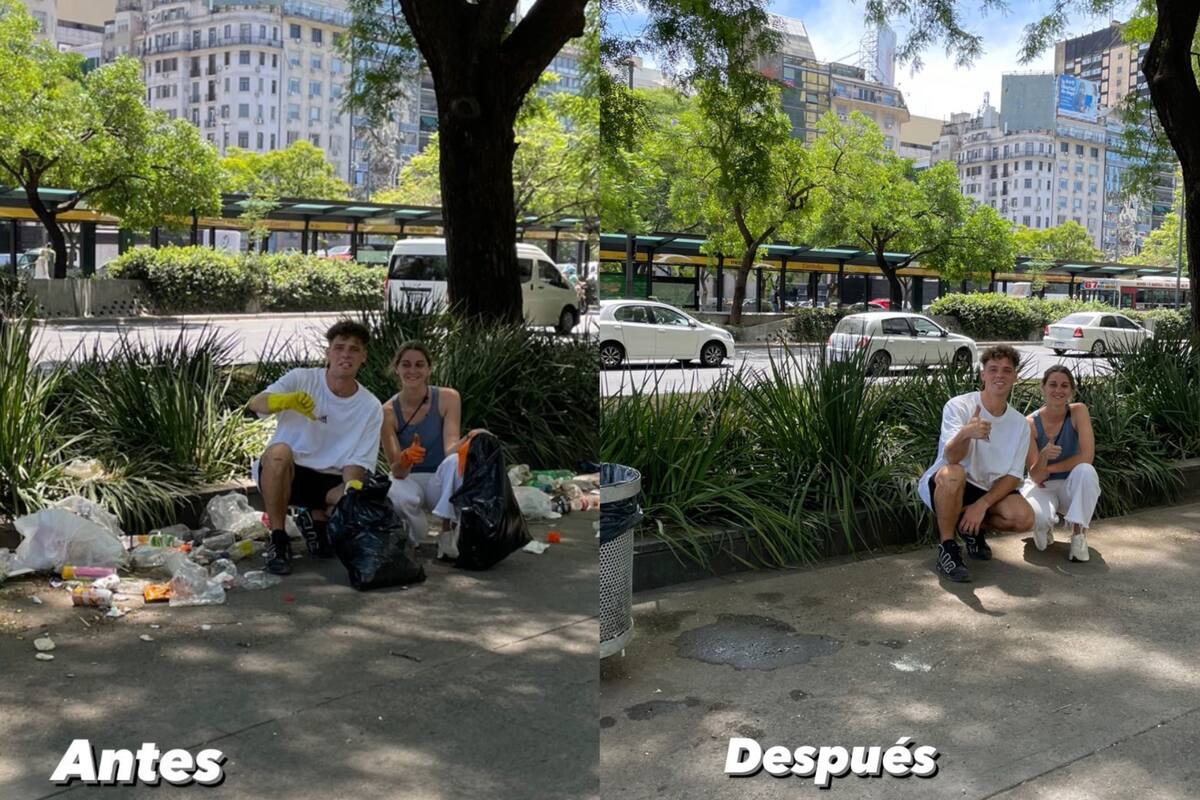 Santi Maratea se acercó a la zona del Obelisco para recolectar basura después de los festejos por el campeonato del mundo