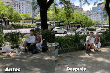 Santi Maratea se acercó a la zona del Obelisco para recolectar basura después de los festejos por el campeonato del mundo