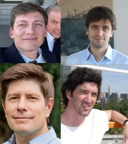 Santiago Caputo (arriba izq.); Rodrigo Lugones (arriba der.); Dereck Hampton (abajo izq.); Guillermo Garat (abajo der.)