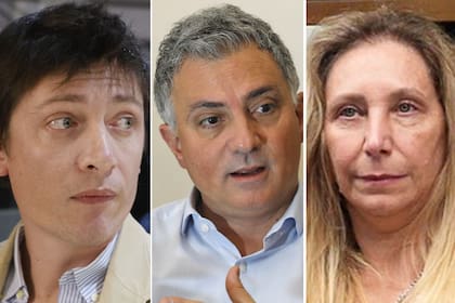 Santiago Caputo, Sebastián Pareja y Karina Milei, los tres dirigentes a cargo de la campaña de LLA en la provincia de Buenos Aires