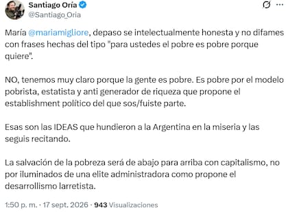 Santiago Oría sostuvo que "la salvación de la pobreza será de abajo para arriba con capitalismo"