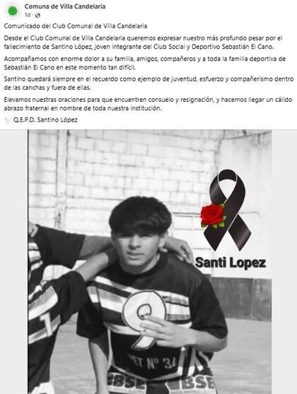 Santino tenía 13 años (Facebook: Comuna de Villa Candelaria)