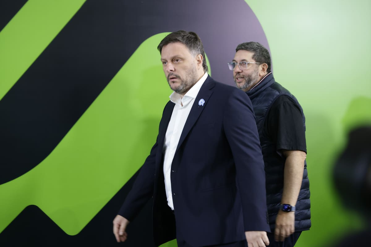 Santoro y Olmos, el domingo, en el búnker de Es Ahora Buenos Aires, en el club Ferro Carril Oeste