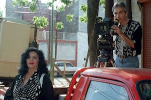 Sarli junto a Jorge Polaco, en el rodaje de La dama regresa