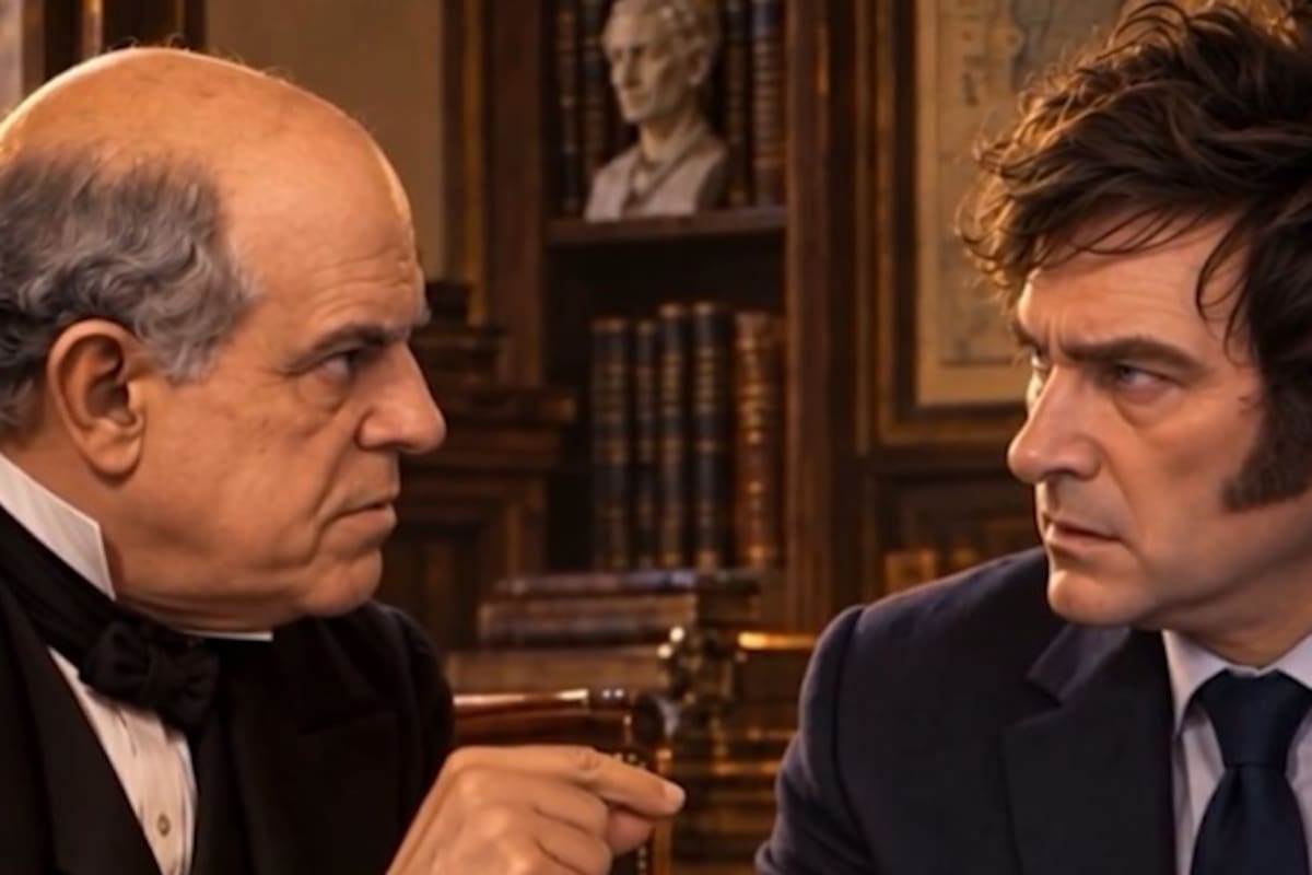 Sarmiento y Milei en una charla hecha con IA difundida por el presidente de la Nación