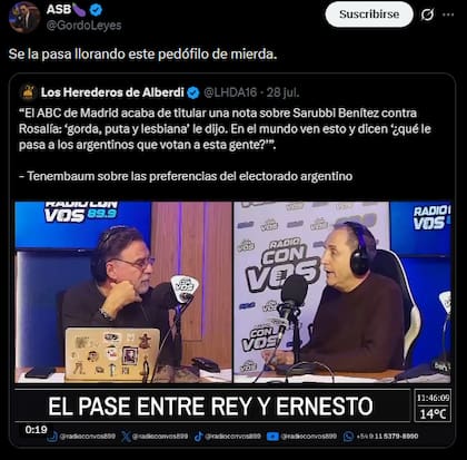Sarubbi Benítez contra el periodista Ernesto Tenembaum